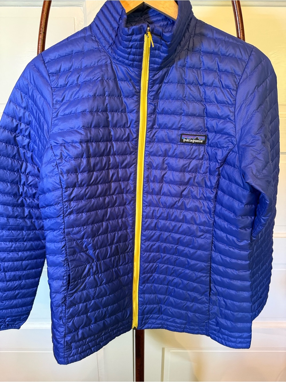 Patagonia Ultralight Duck Down Jacket Blue Yellow Zip Packable Puffer W Sml